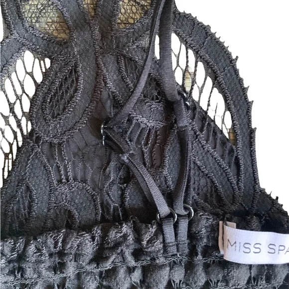 Miss Sparkling Lace Scalloped Eyelet Bralette Women Color Black Size XL - Picture 9 of 10
